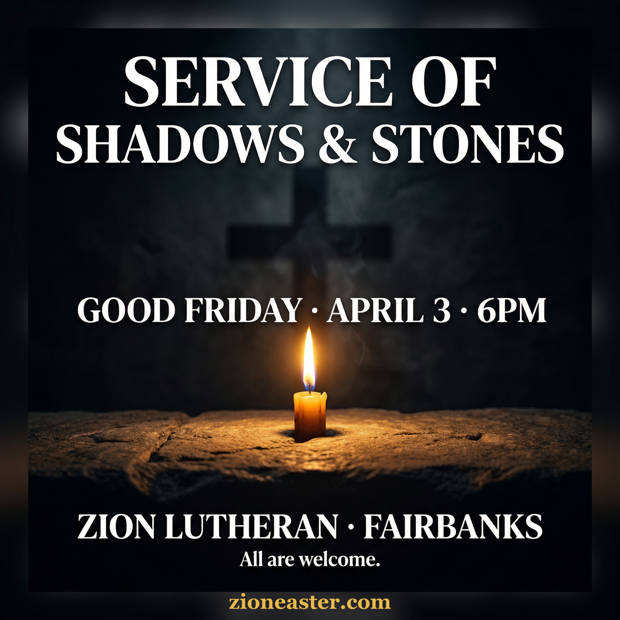 Square social media post — Service of Shadows and Stones